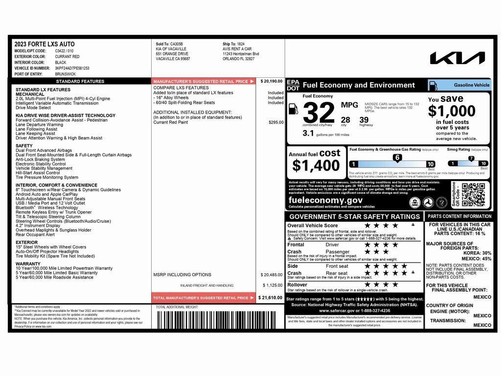 used 2023 Kia Forte car, priced at $15,499