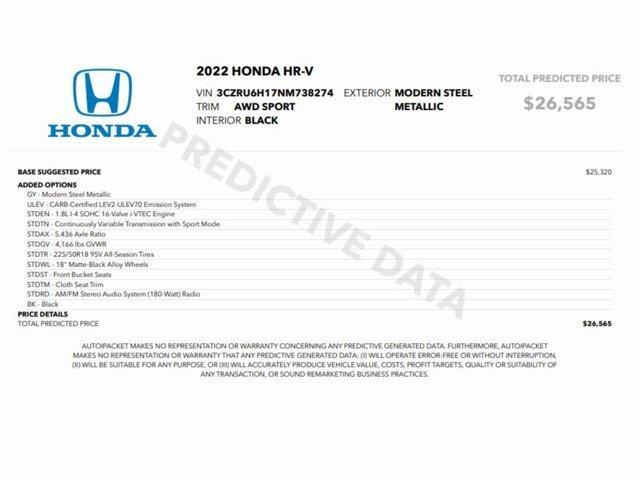 used 2022 Honda HR-V car, priced at $21,999