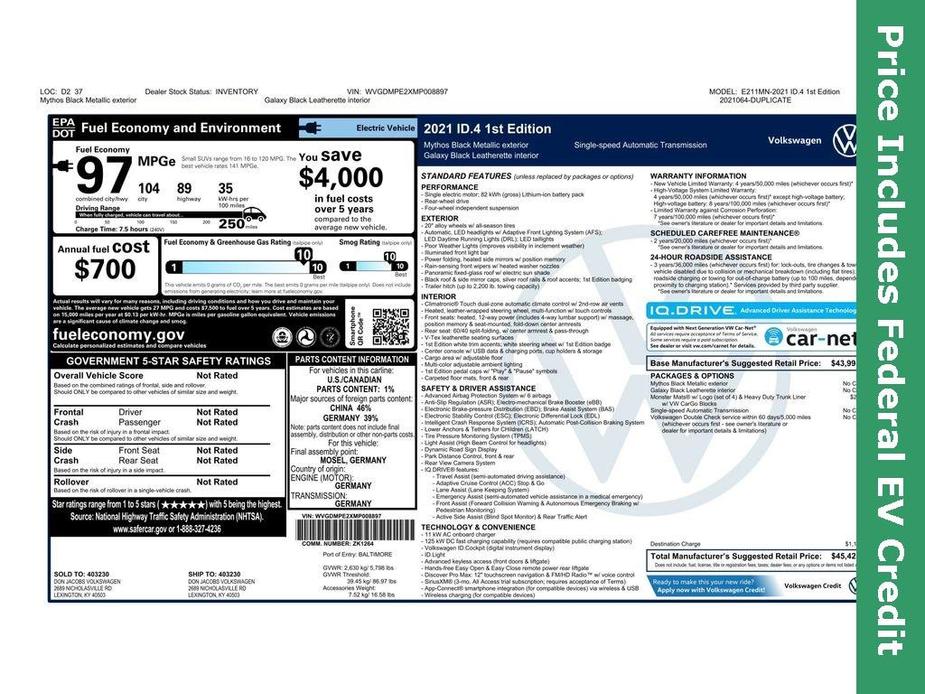 used 2021 Volkswagen ID.4 car, priced at $17,999