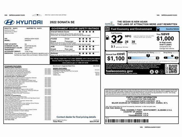 used 2022 Hyundai Sonata car, priced at $16,999