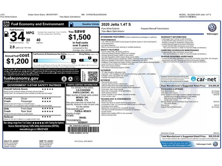 used 2020 Volkswagen Jetta car, priced at $15,999