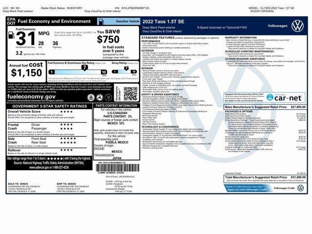used 2022 Volkswagen Taos car, priced at $18,499
