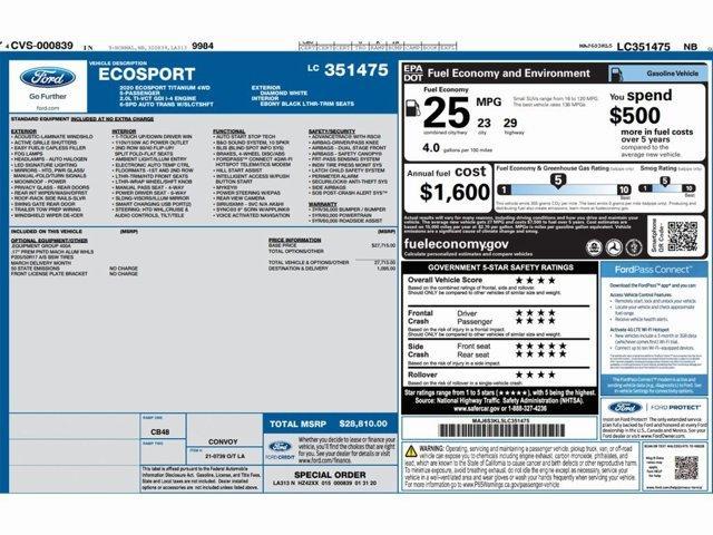 used 2020 Ford EcoSport car, priced at $13,998