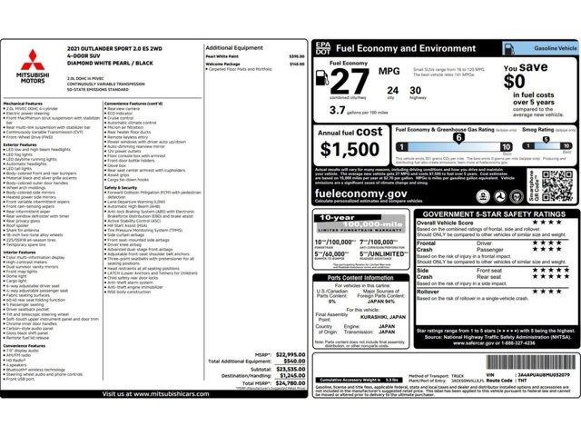 used 2021 Mitsubishi Outlander Sport car, priced at $14,499