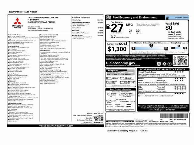 used 2022 Mitsubishi Outlander Sport car, priced at $18,999
