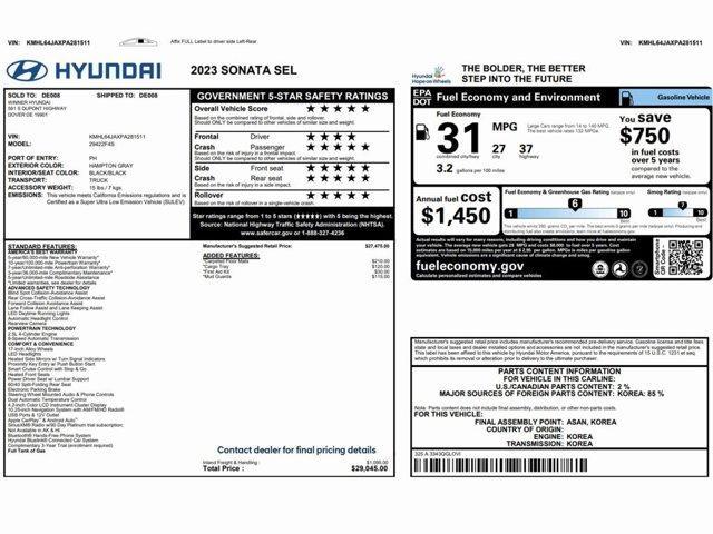 used 2023 Hyundai Sonata car, priced at $18,499