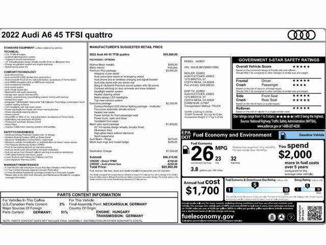 used 2022 Audi A6 car, priced at $29,999