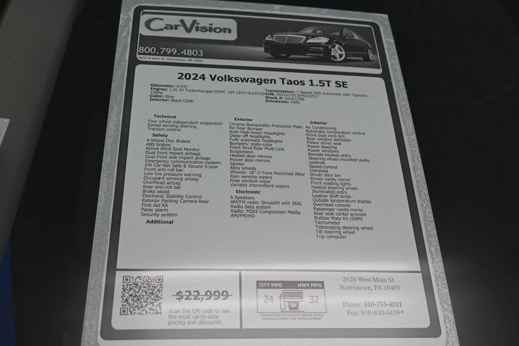 used 2024 Volkswagen Taos car, priced at $20,999