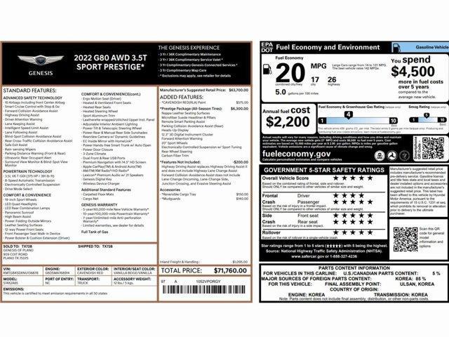 used 2022 Genesis G80 car, priced at $38,999