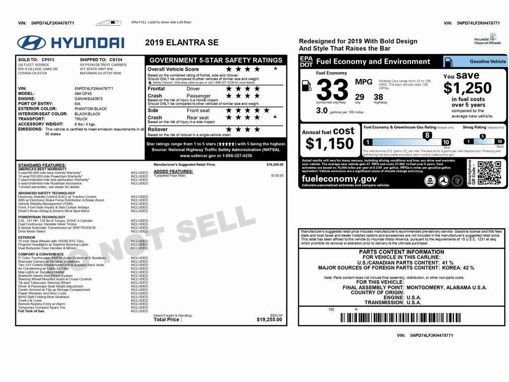 used 2019 Hyundai Elantra car, priced at $12,499