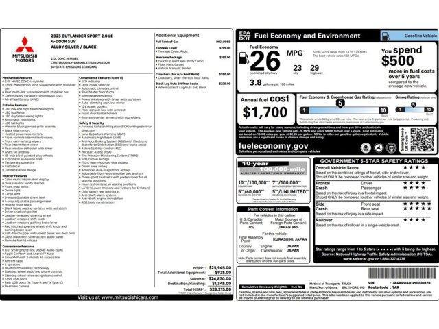 used 2023 Mitsubishi Outlander Sport car, priced at $16,999