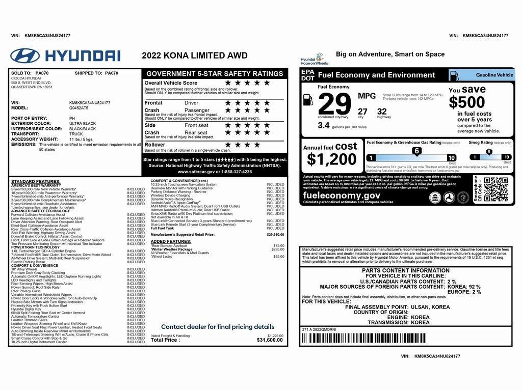 used 2022 Hyundai Kona car, priced at $21,499