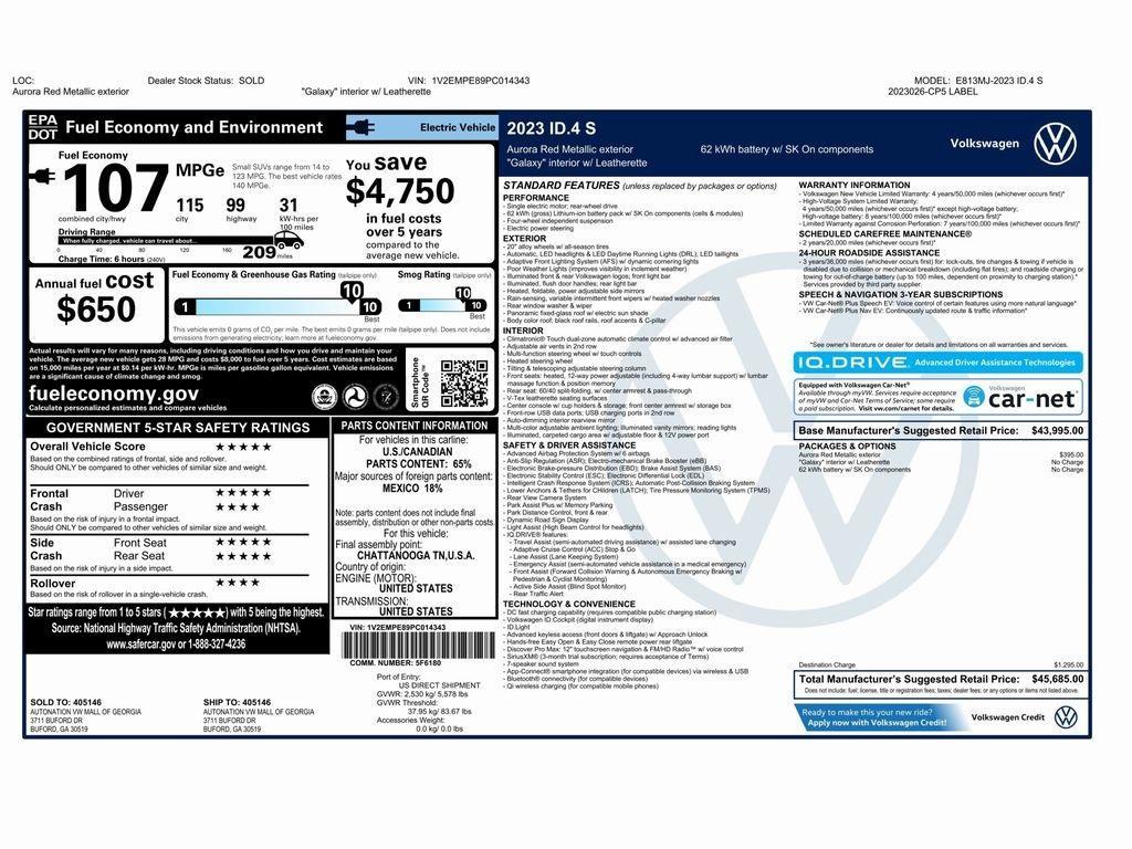 used 2023 Volkswagen ID.4 car, priced at $18,999