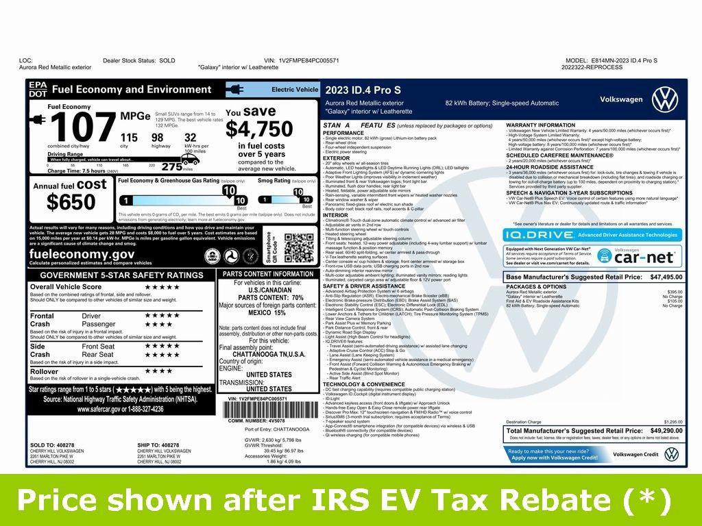 used 2023 Volkswagen ID.4 car, priced at $18,999