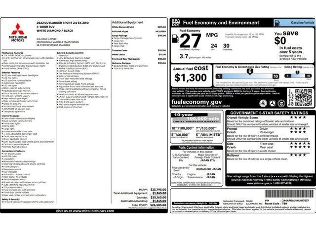 used 2022 Mitsubishi Outlander Sport car, priced at $15,499