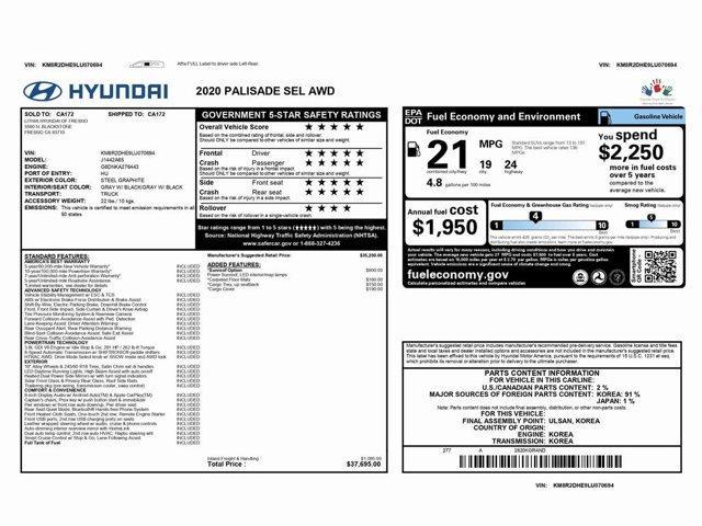 used 2020 Hyundai Palisade car, priced at $21,999