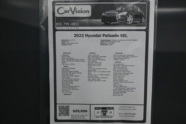 used 2022 Hyundai Palisade car, priced at $24,999
