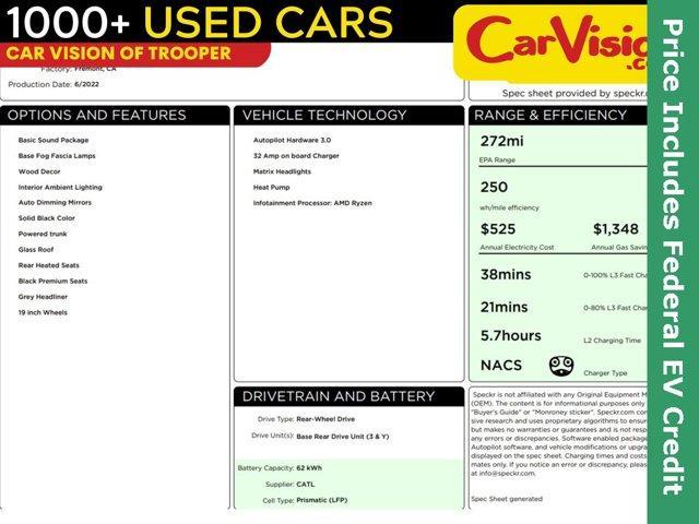 used 2022 Tesla Model 3 car, priced at $15,999