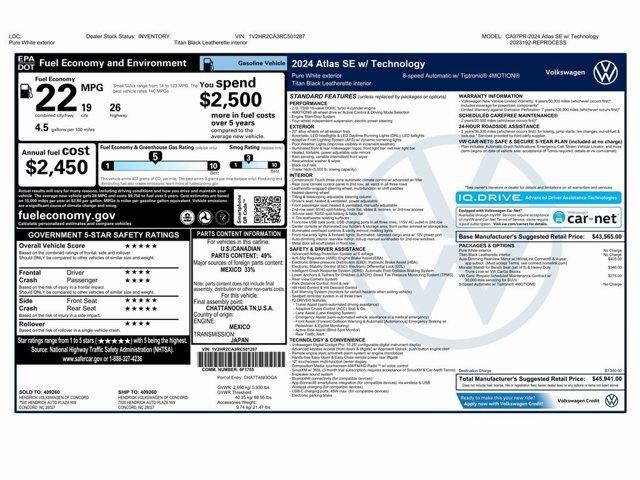 used 2024 Volkswagen Atlas car, priced at $29,999