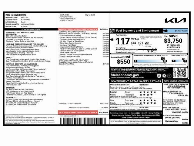 used 2022 Kia EV6 car, priced at $20,999
