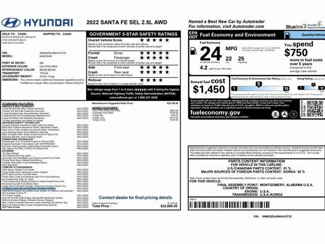 used 2022 Hyundai Santa Fe car, priced at $17,999