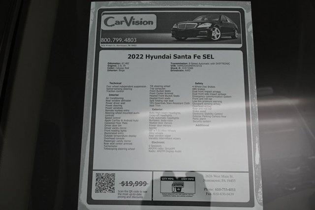 used 2022 Hyundai Santa Fe car, priced at $17,999