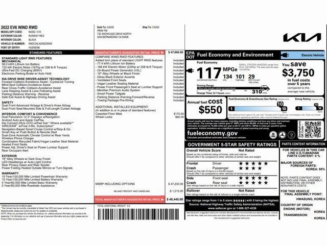 used 2022 Kia EV6 car, priced at $14,499
