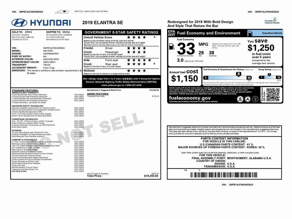 used 2019 Hyundai Elantra car, priced at $15,499