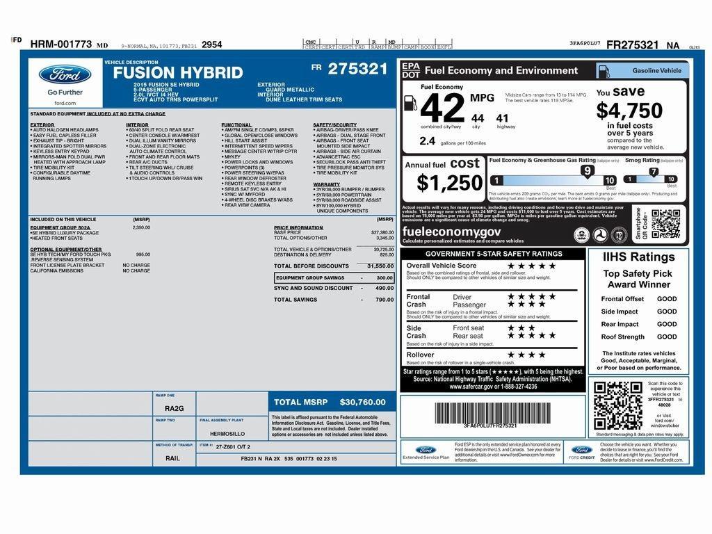used 2015 Ford Fusion Hybrid car, priced at $8,998