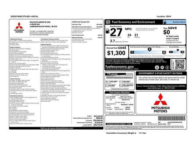 used 2022 Mitsubishi Outlander car, priced at $21,499