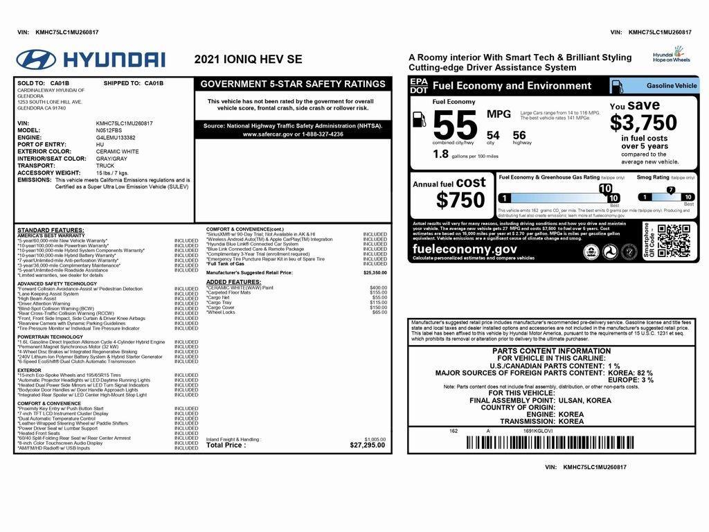 used 2021 Hyundai Ioniq Hybrid car, priced at $14,999