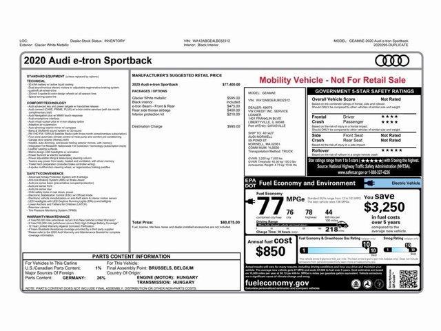 used 2020 Audi e-tron car, priced at $19,999