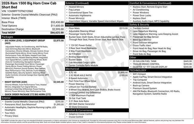 new 2026 Ram 1500 car, priced at $60,443