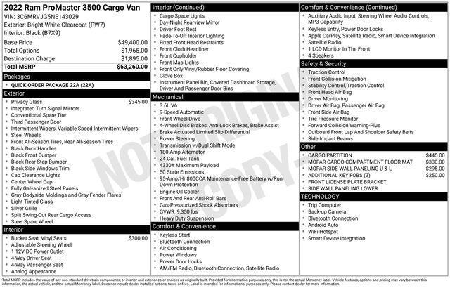 used 2022 Ram ProMaster 3500 car, priced at $29,991