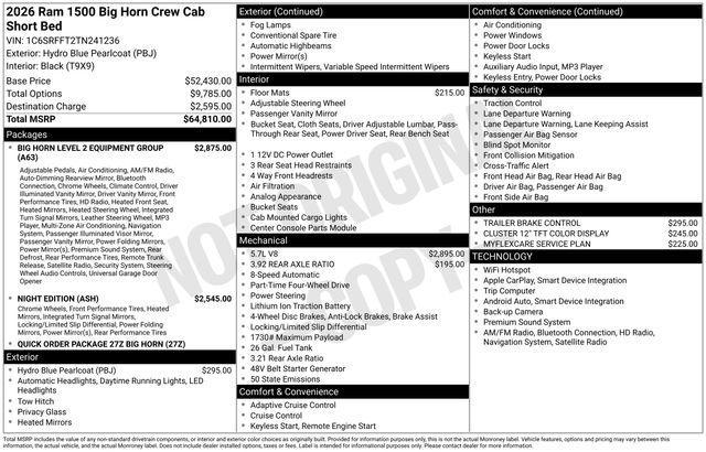 new 2026 Ram 1500 car, priced at $59,604