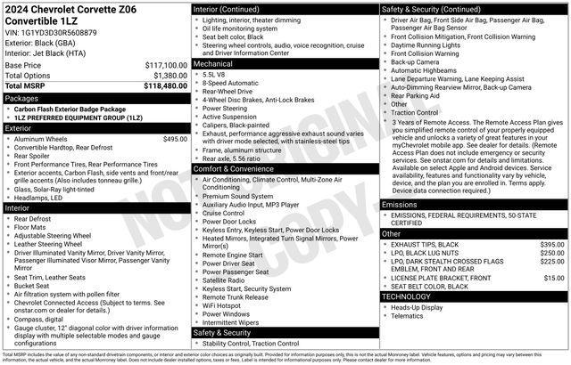 used 2024 Chevrolet Corvette car, priced at $111,991