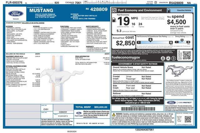 new 2024 Ford Mustang car, priced at $55,600