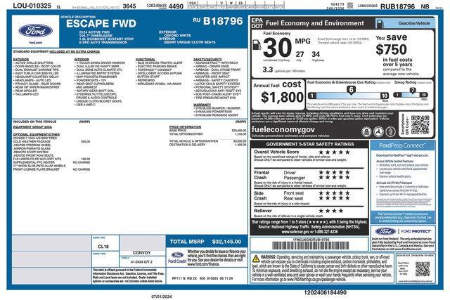 new 2024 Ford Escape car, priced at $27,045