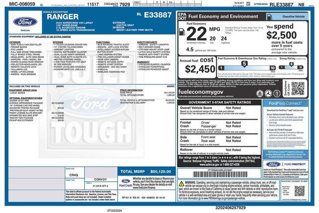 new 2024 Ford Ranger car, priced at $49,120