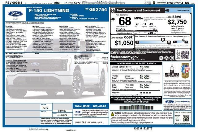 new 2023 Ford F-150 Lightning car, priced at $55,990