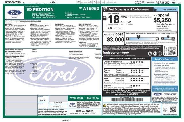 new 2024 Ford Expedition car, priced at $87,000