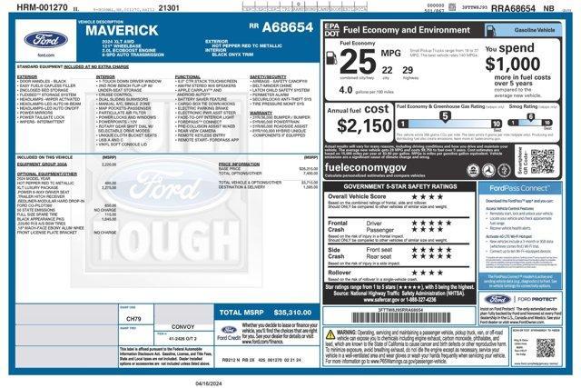 new 2024 Ford Maverick car, priced at $35,310