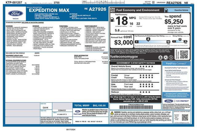 new 2024 Ford Expedition Max car, priced at $78,905