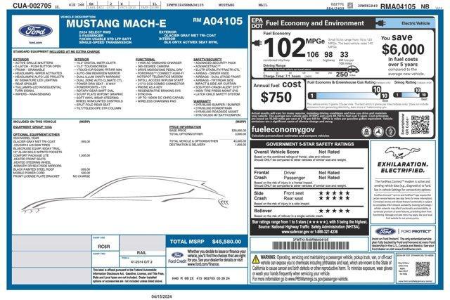 new 2024 Ford Mustang Mach-E car, priced at $44,635