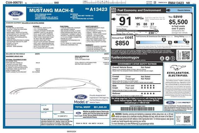 new 2024 Ford Mustang Mach-E car, priced at $51,069