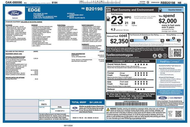 new 2024 Ford Edge car, priced at $39,600