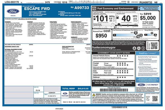 new 2024 Ford Escape car, priced at $43,860