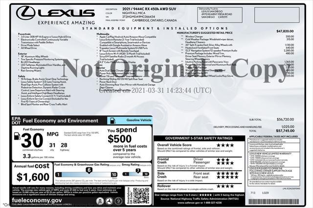 used 2021 Lexus RX 450h car, priced at $39,894