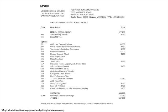 used 2022 Mercedes-Benz GLS 450 car, priced at $67,892