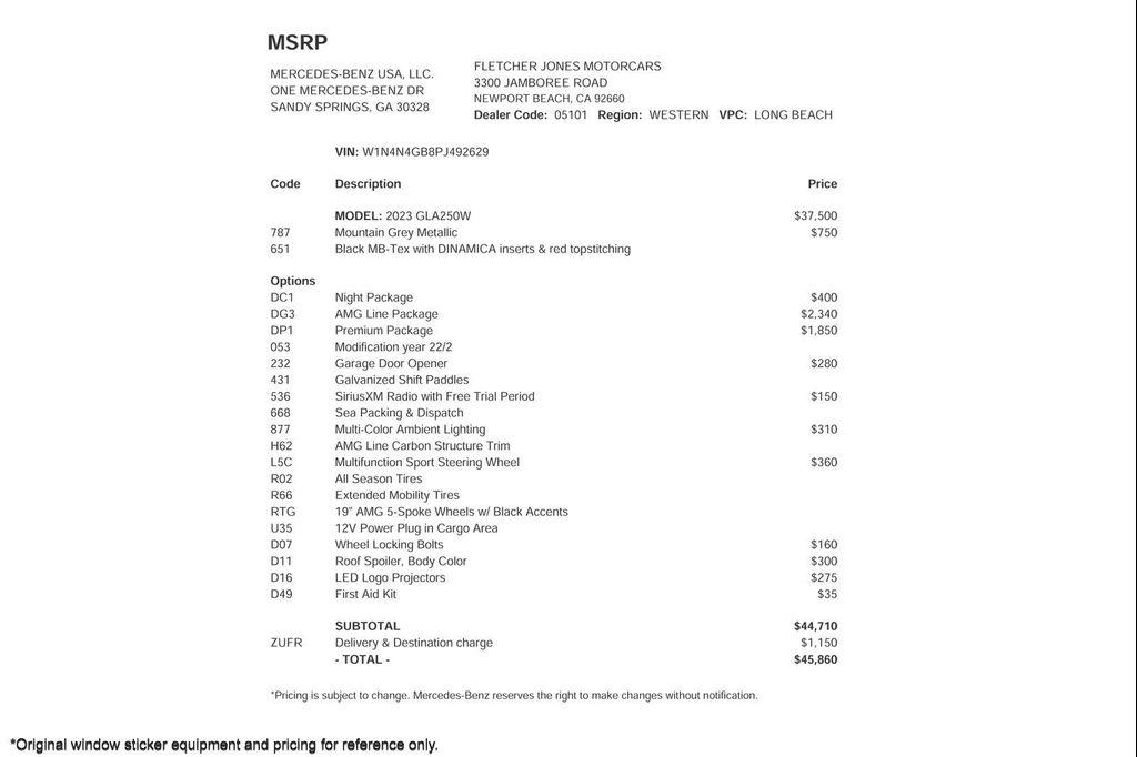 used 2023 Mercedes-Benz GLA 250 car, priced at $33,894